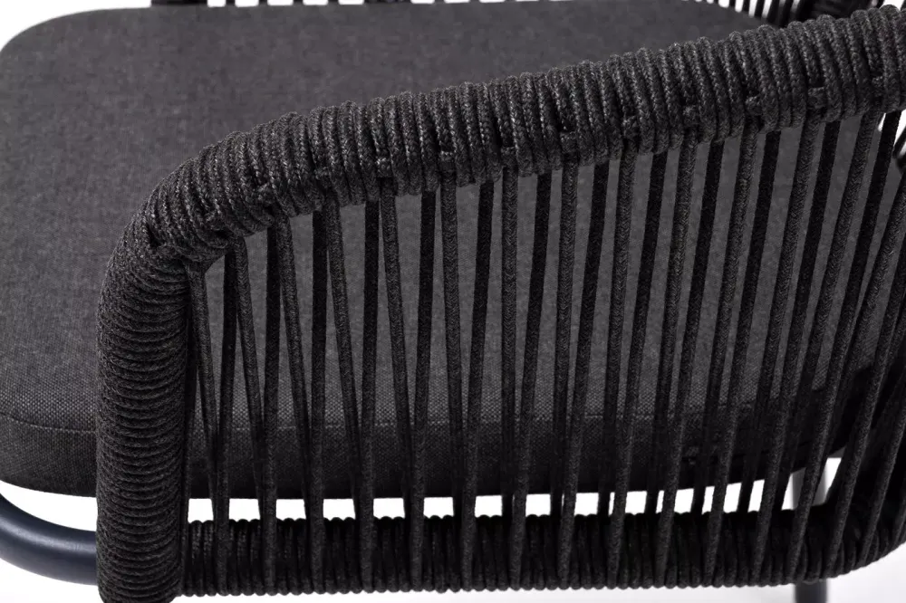 "Марсель" стул плетеный из роупа, каркас алюминий темно-серый (RAL7024) муар, роуп темно-серый круглый, ткань темно-серая 027