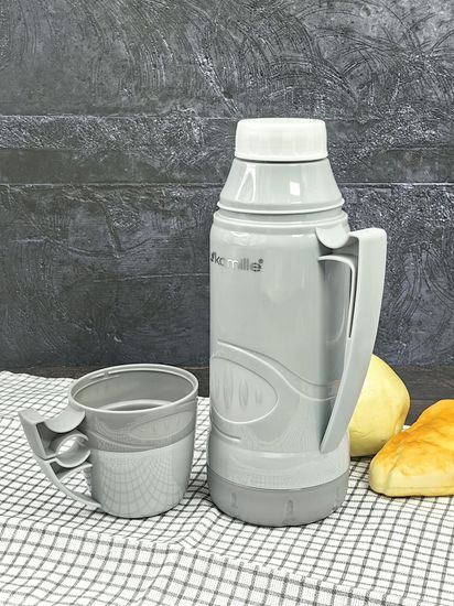 Термос 600 мл. со стеклянной колбой Kamille KM 2030 пластиковый, 2 чашки