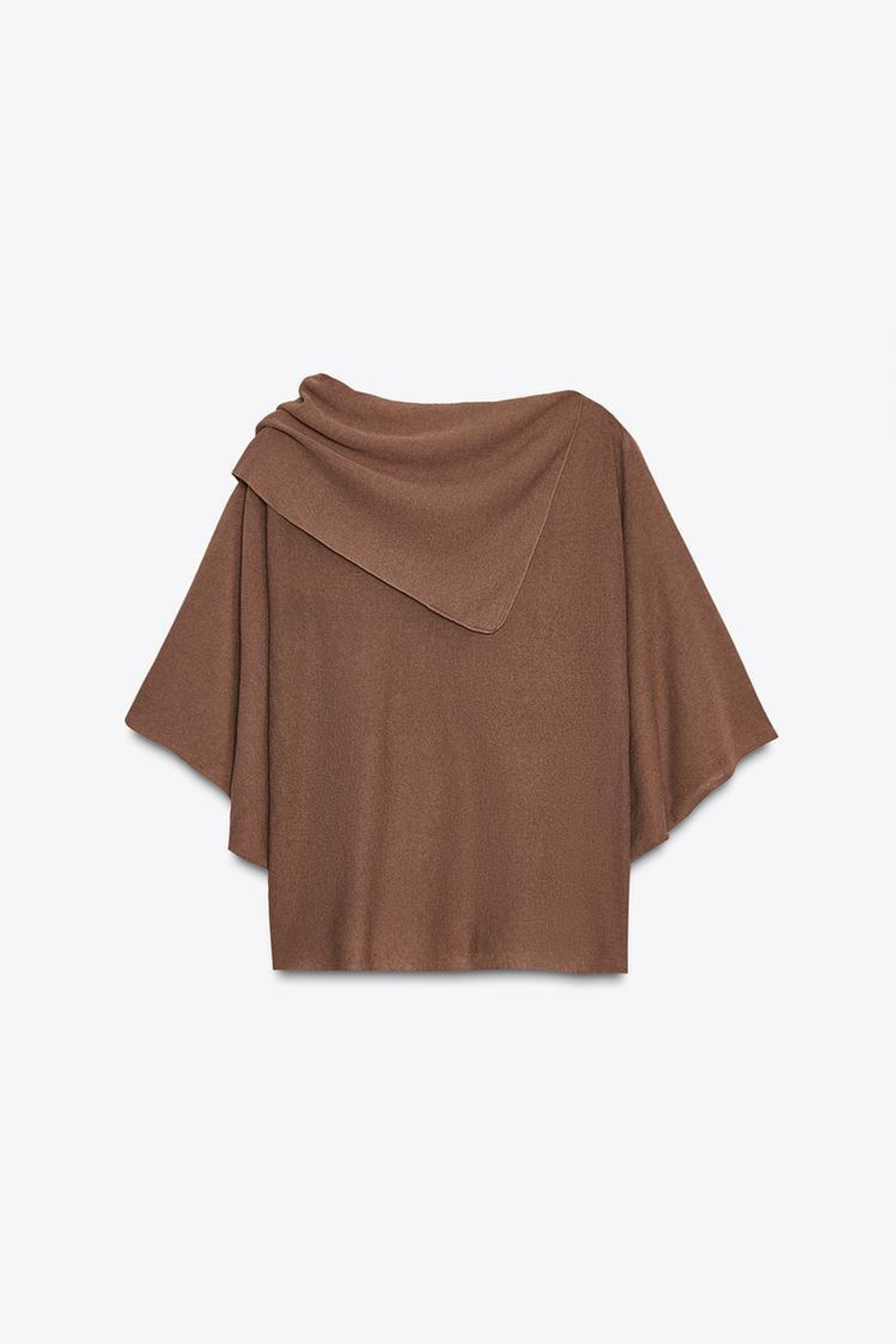 ZARA ОДНОТОННЫЙ ТРИКОТАЖНЫЙ ТОП-НАКИДКА, ШОКОЛАДНЫЙ