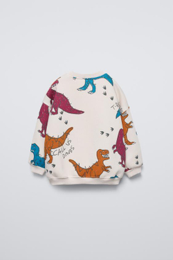 ZARA ТОЛСТОВКА С ПРИНТОМ «ДИНОЗАВР», ЦВЕТ ЛЬДА