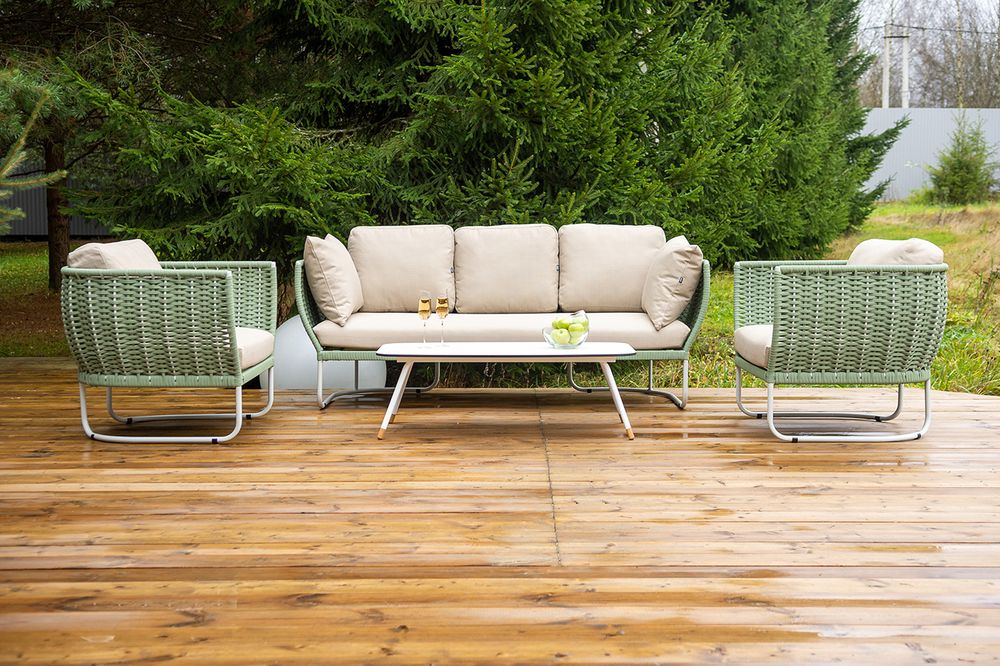 "Фиджи" лаунж-зона 5-местная плетеная из роупа (веревки), каркас алюминиевый светло-серый, роуп зеленый (4204)