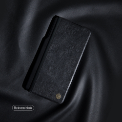 Кожаный чехол от Nillkin для Samsung Galaxy Z Fold 5, черный цвет, с держателем для S Pen, серия Qin Pro Leather с защитной шторкой для камеры