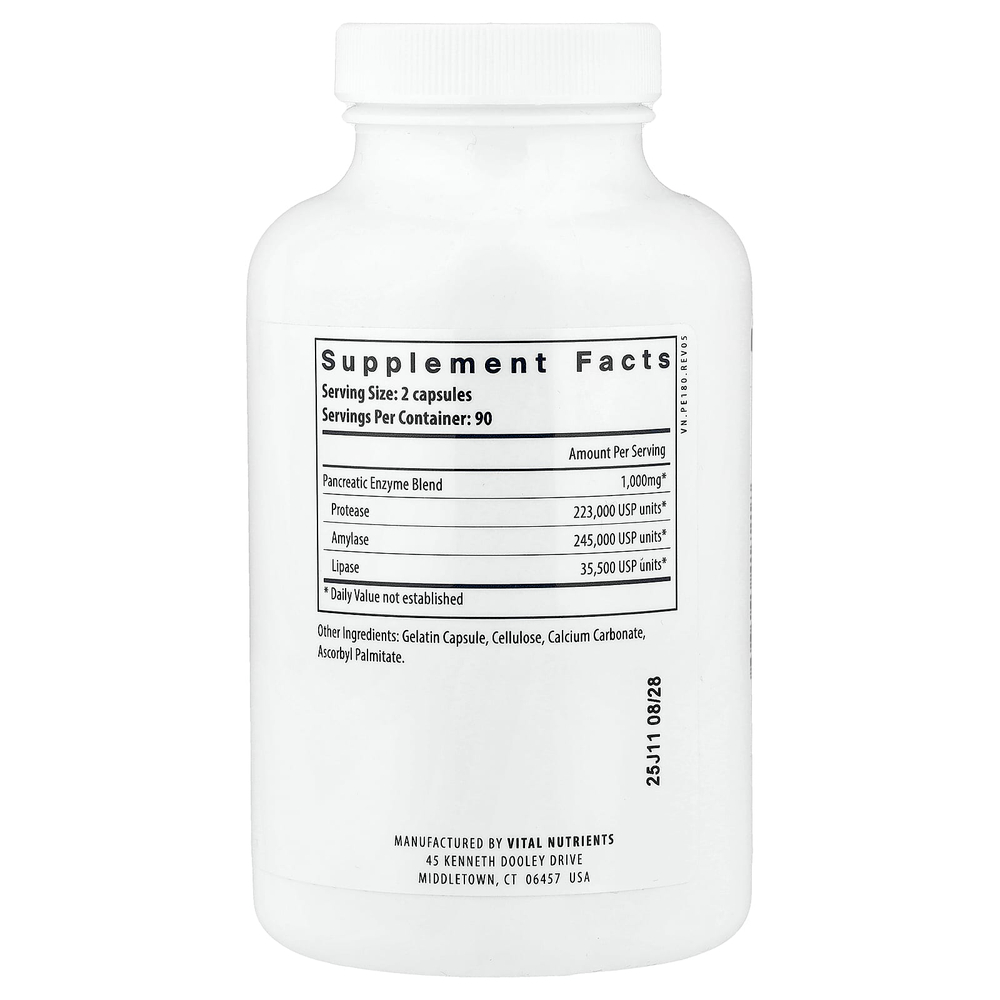 Vital Nutrients, Ферменты поджелудочной железы, 180 капсул