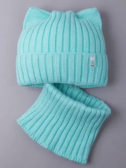 Шапка для девочки осенняя c ушками и снуд