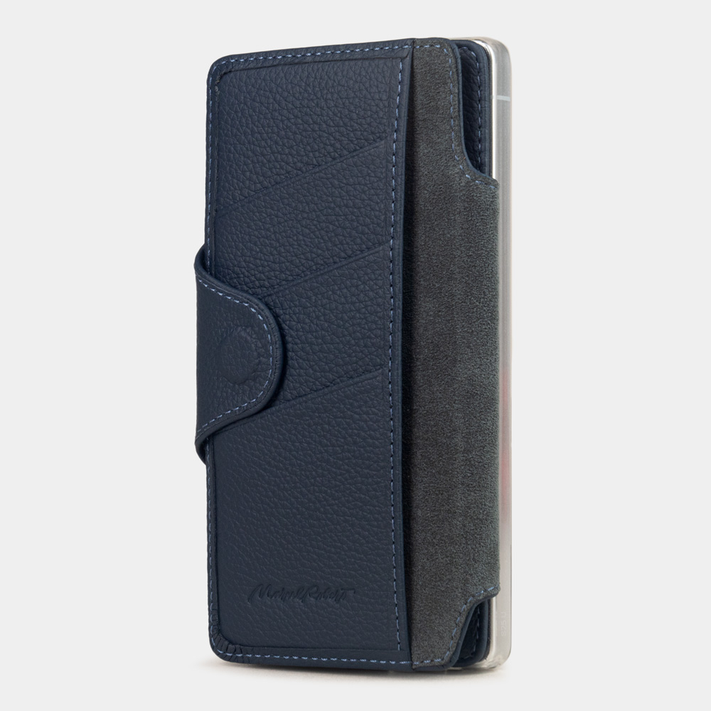 Чехол с картхолдером для Samsung Galaxy S25 Ultra из кожи теленка, синего цвета