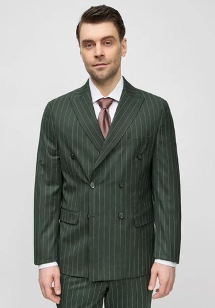 Мужской костюм двубортный в полоску (зеленый) В70