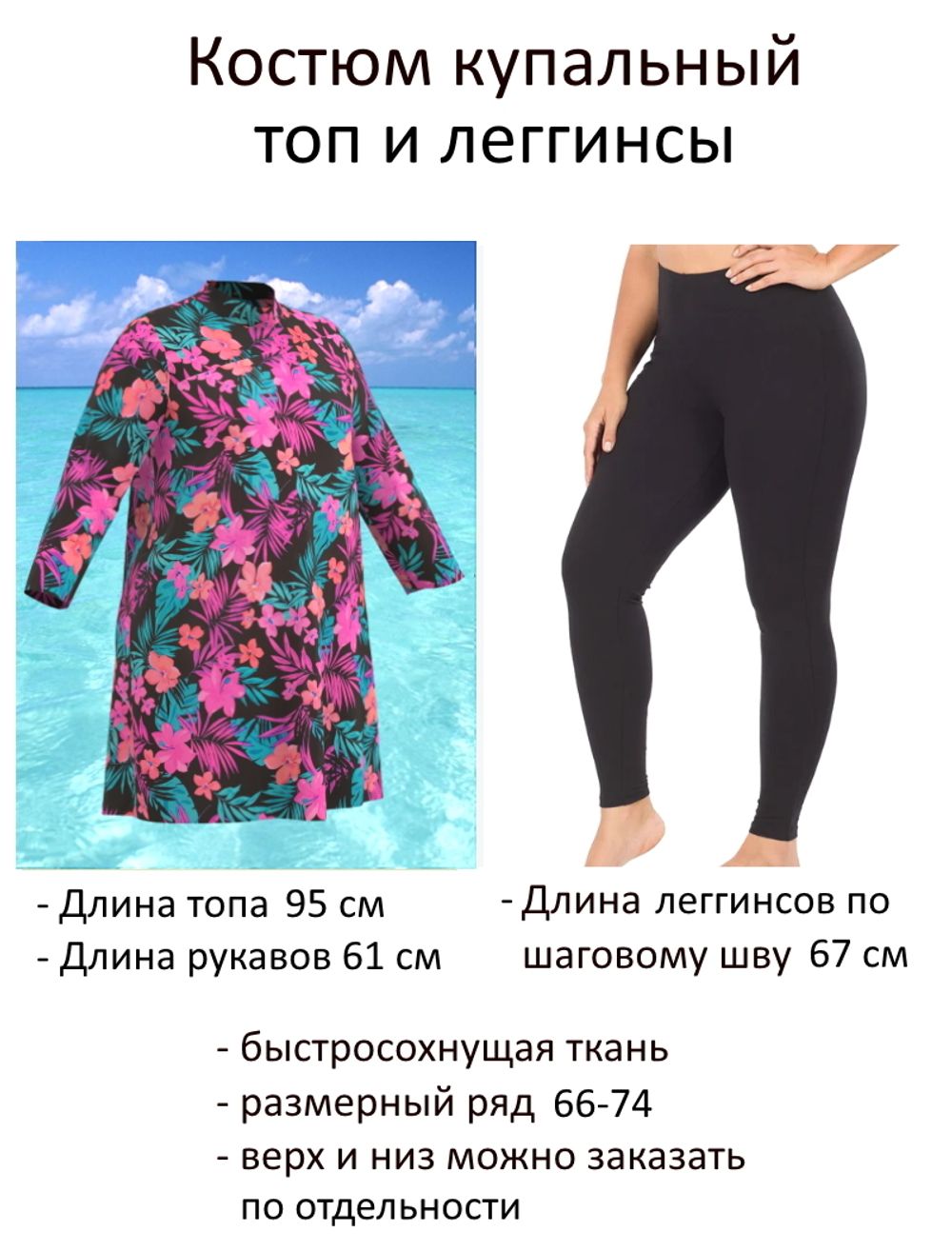 Купальный костюм 17260-17258 розовые цветы на черном