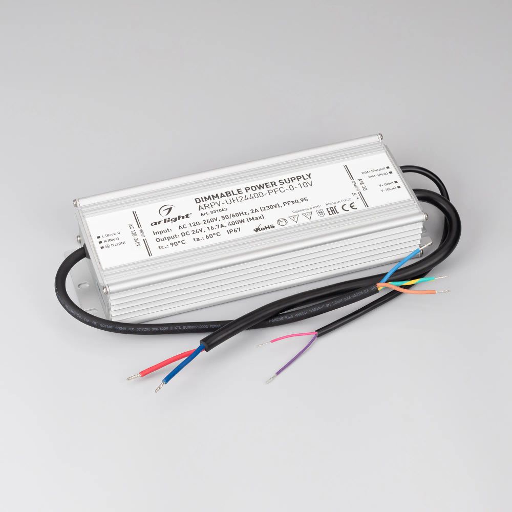 Блок питания ARPV-UH24400-PFC-0-10V (24V, 16.7A, 400W) (Arlight, IP67 Металл, 7 лет) 031043