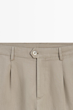 Massimo Dutti Прямые брюки из льна и хлопка с вытачками, бежевый