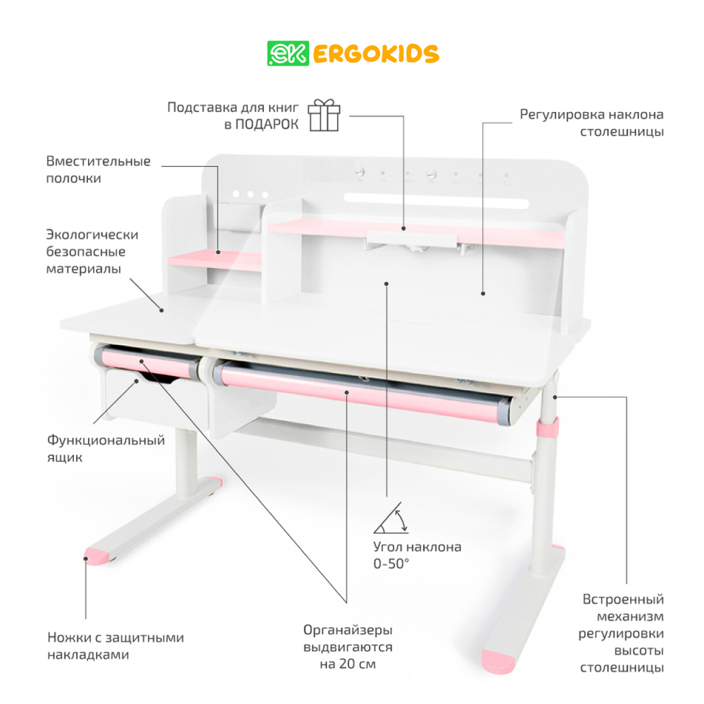 Письменный стол для школьников Ergokids Bravo Max Plus