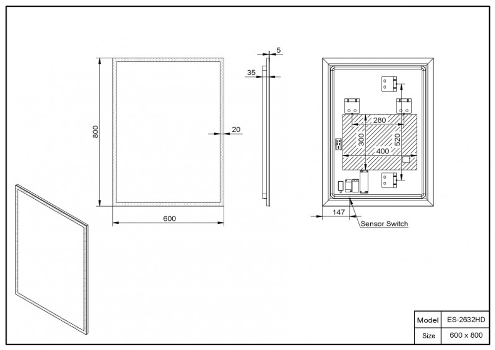 Зеркало со встроенной подсветкой ES-2632 HD Esbano 60х80х5