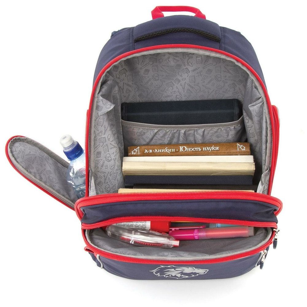 Рюкзак BRAUBERG CLASSIC, легкий каркас, премиум материал, Lion, синий, 37х32х21 см, 228829