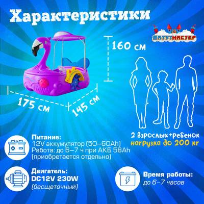 Семейная электрическая лодка-катамаран «Фламинго» фиолетовый, 2+1