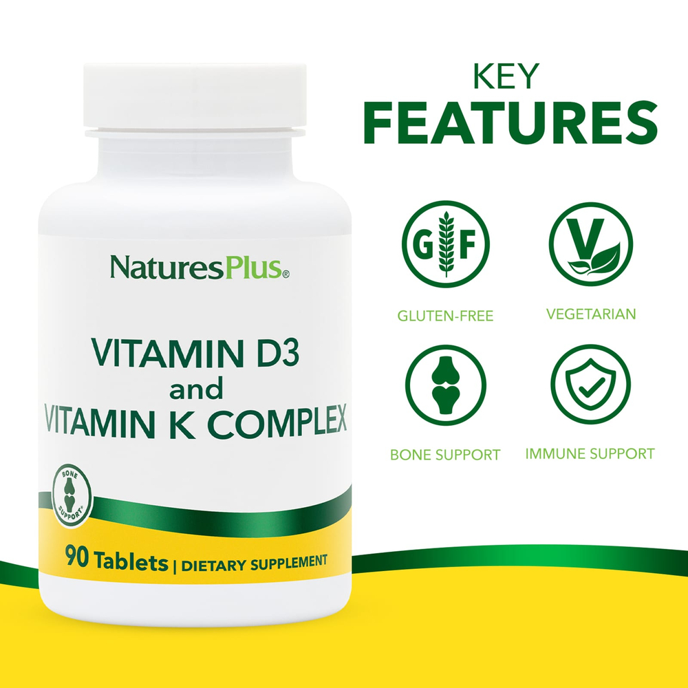 NaturesPlus, комплекс витаминов D3 и К, 90 таблеток
