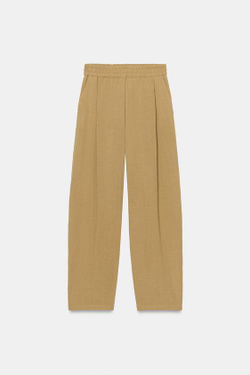 ZARA СТРУЯЩИЕСЯ БРЮКИ С ЭЛАСТИЧНЫМ ПОЯСОМ, РЫЖЕВАТО-КОРИЧНЕВЫЙ