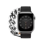 Apple Watch Series 8 Hermes 41mm, двойной кожаный ремешок черного цвета с металлической цепью