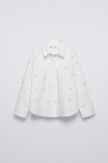 ZARA РУБАШКА СО СТРАЗАМИ, БЕЛЫЙ
