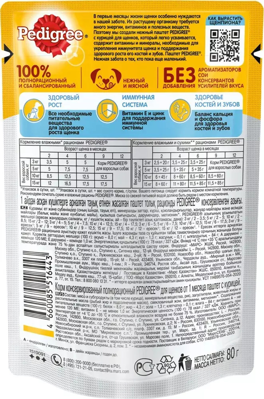 Влажный корм Pedigree для щенков, паштет с курицей, 28 шт x 85 г