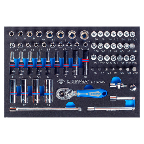 KING TONY (9-2565MRV) Набор торцевых головок 1/4" с принадлежностями, ложемент, 65 предметов