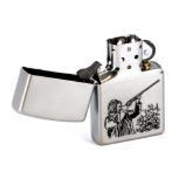 Зажигалка ZIPPO Classic Satin Chrome™ с изображением охотника с ружьём ZP-205 Hunter