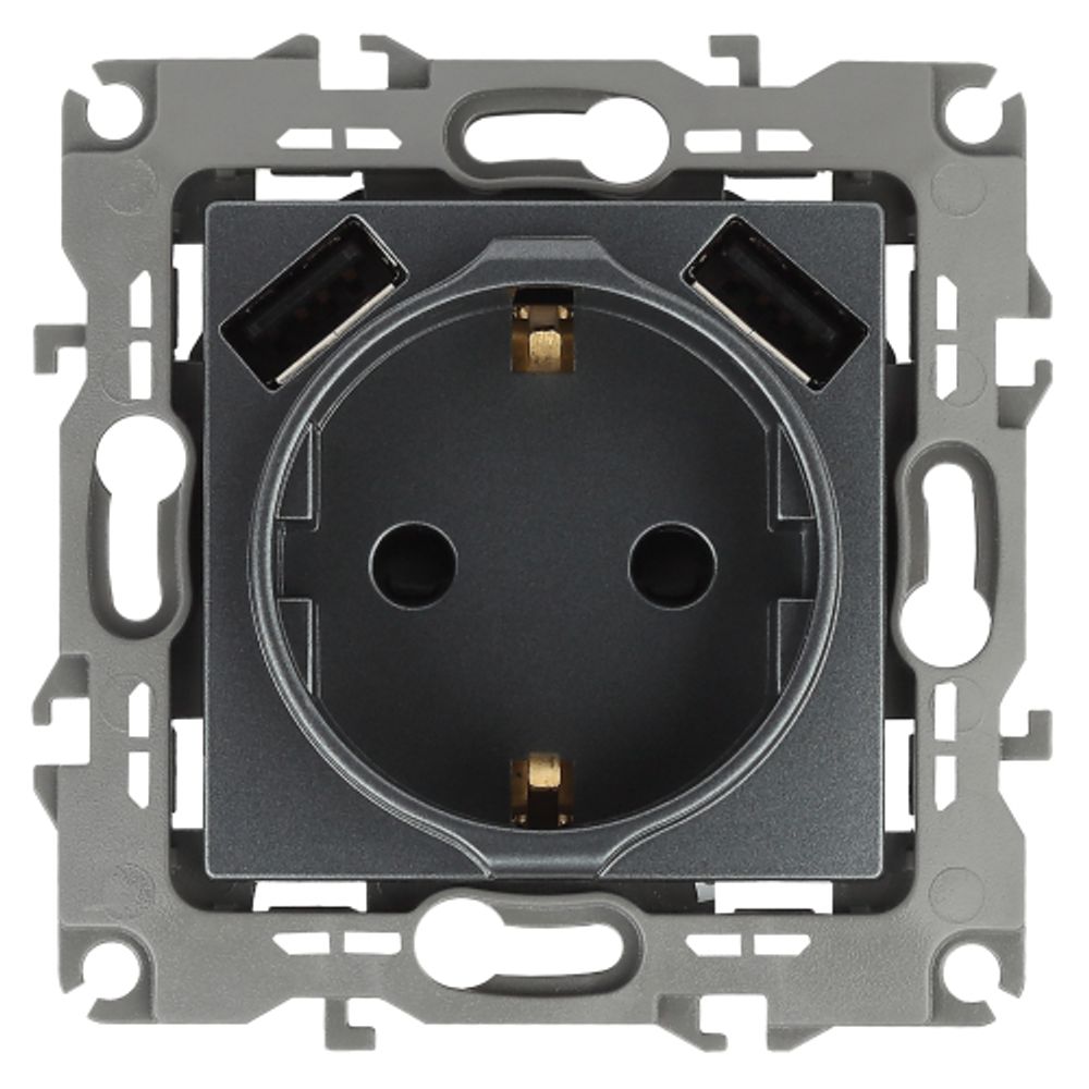 Розетка ЭРА Серия 12 12-4109-12 2P+E 16A-250В штор. с 2xUSB 5В-3А графит