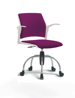 Кресло Rewind каркас хромированный, пластик белый, база паук хромированная, с открытыми подлокотниками, сидение и спинка фиолетовые