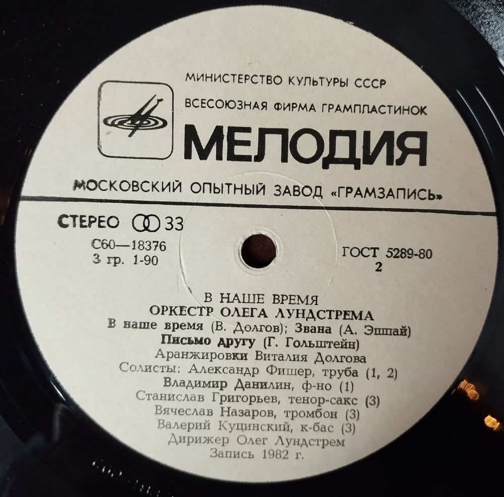 Винтажная виниловая пластинка LP Оркестр Олега Лундстрема В Наше Время Nowadays (СССР 1983)