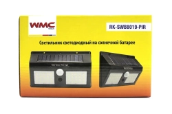Светильник светодиодный на солнечной батарее с датчиком движения (5.5V,1.2W,18650Li,3.7V,1200mAh,40SMD 2835Led,6500К,раб. время8-10ч,заряд.4-6ч,IP44,1 WMC TOOLS WMC-RK-SWB8019-PIR