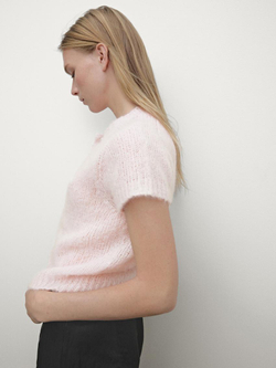 Massimo Dutti Кардиган из смесовой альпаки с короткими рукавами, розовый