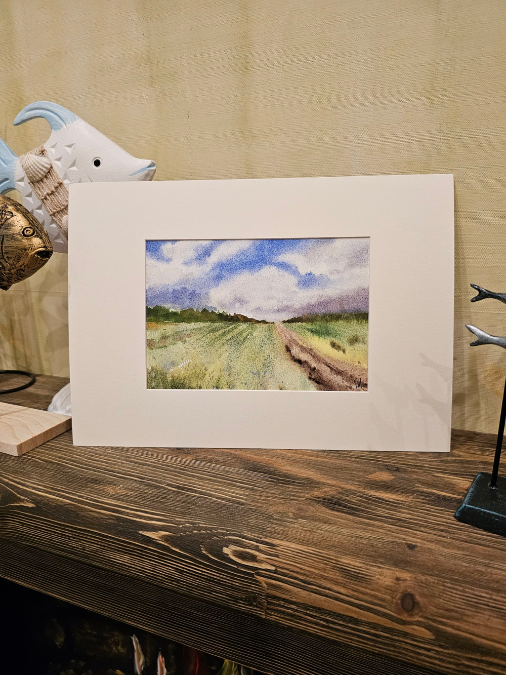 Картина авторская акварельная в паспарту 21х30 см на стену для интерьера "Полдень"