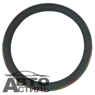 Оплетка на руль круглая Coolpart DIAMOND D50  (38*38) к/з черн/цветной СТРАЗЫ D50BL-CL