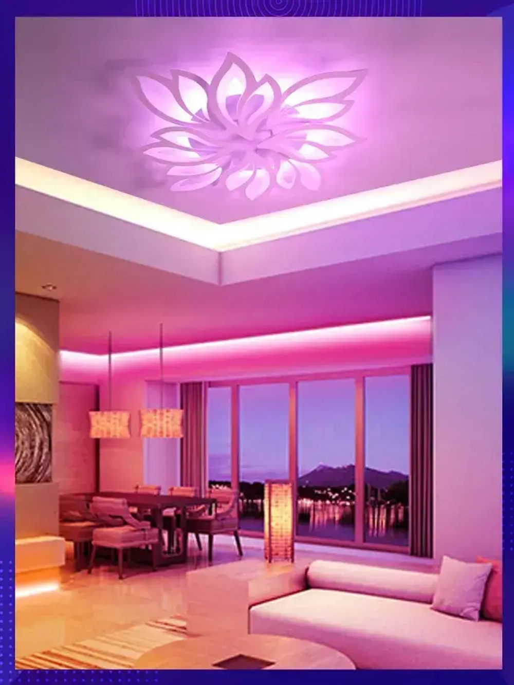 Люстра потолочная светодиодная с пультом, белая, для всех видов потолков, 160W + 8W (RGB)