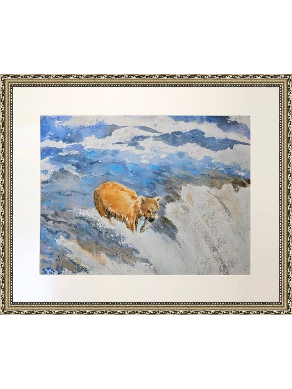 Картина авторская акварельная в паспарту 40х50 см на стену для интерьера "Рыбак"