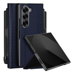 Чехол синего цвета с премиальной искусственной кожи от Dux Ducis для Samsung Galaxy Z Fold 6, серия Bril Series Case (версия с S Pen)