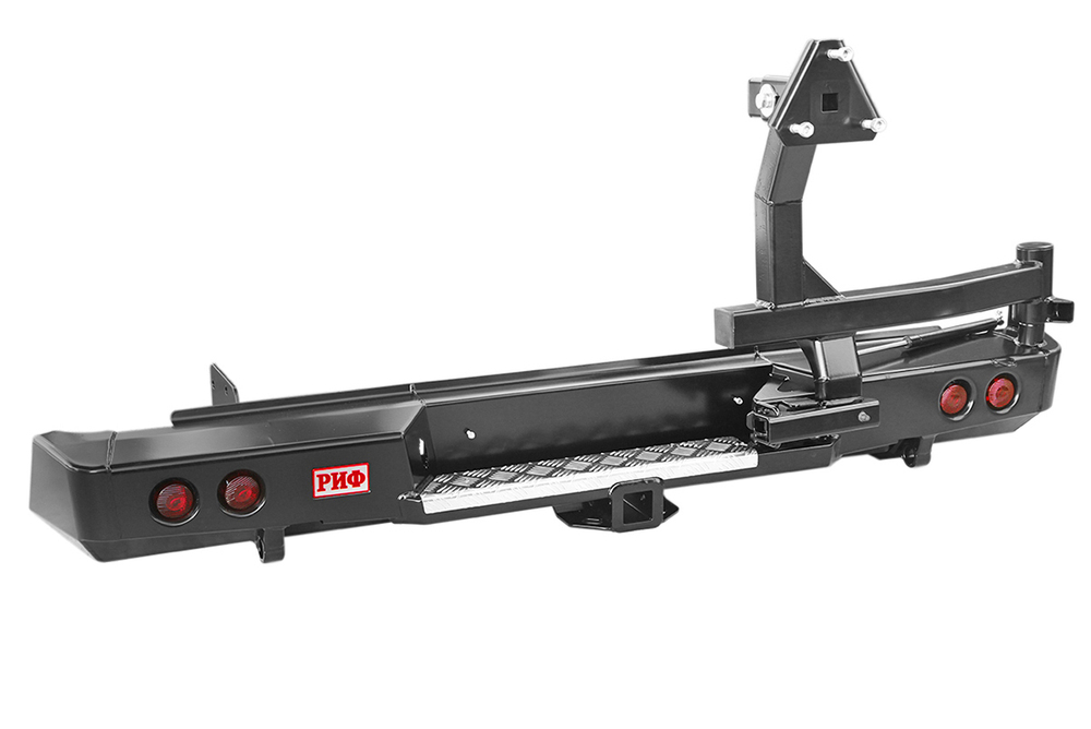 Бампер силовой задний Isuzu D-MAX (2012-2020) с квадратом под фаркоп, калиткой, фонарями, подсветкой номера стандарт