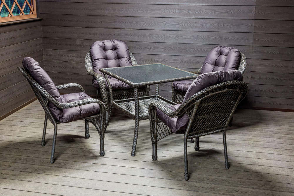 Садовый комплект из искусственного ротанга Мэдисон НЬЮ (Medison NEW) стол квадратный 80х80 + 4 кресла с подушками на сиденье и спинку