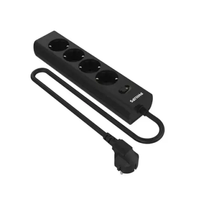 Сетевой фильтр удлинитель Philips CHP2145BB/51 с четырьмя стандартными розетками EU, с заземлением и защитой от перегрузок, 3 м, черный