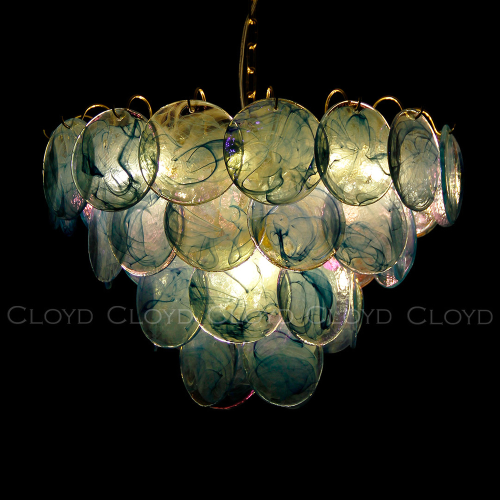 Люстра Cloyd LINZE-B C13 / Ø60 см - латунь - голубое стекло (арт.11675)