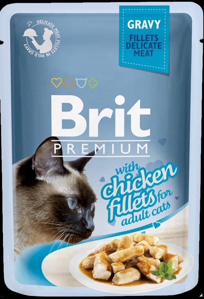 Brit Premium пауч д/кошек Кусочки из куриного филе в соусе 85 г