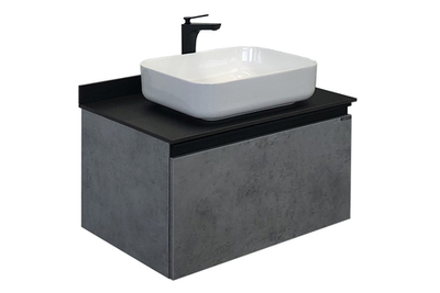 Тумба-умывальник "Эдинбург-75" бетон светлый с черной столешницей, с раковиной COMFORTY T-Y9378