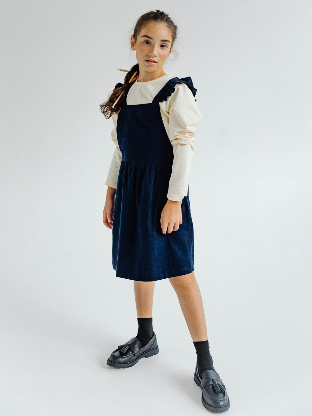 Сарафан из микровельвета с крылышками темно-синего цвета