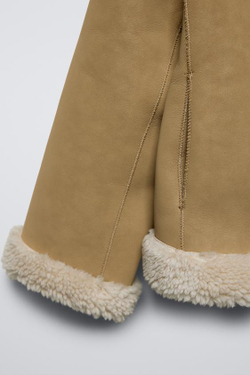 ZARA КУРТКА ИЗ ИСКУССТВЕННОЙ ОВЧИНОЙ, СВЕТЛЫЙ ЖЕЛТО-КОРИЧНЕВЫЙ