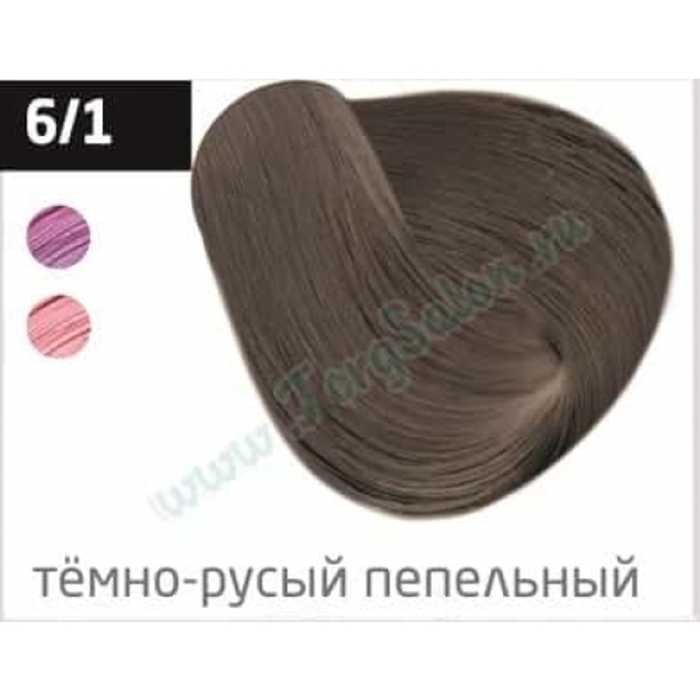 Перманентная крем-краска для волос «Темно-русый пепельный» 6/1, Ollin Performance, 60 мл.