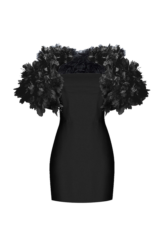 Платье мини из крепа с цветочной отделкой