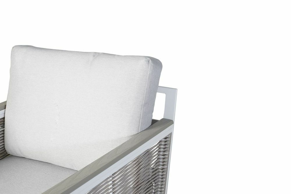 "Сан Ремо" кресло плетеное из роупа садовое, каркас алюминий белый, роуп бежевый, ткань бежевая