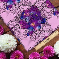 Ткань дюспо сине-фиолетовые пёстрые цветы