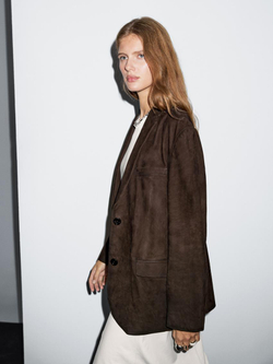 Massimo Dutti Замшевый блейзер, коричневый