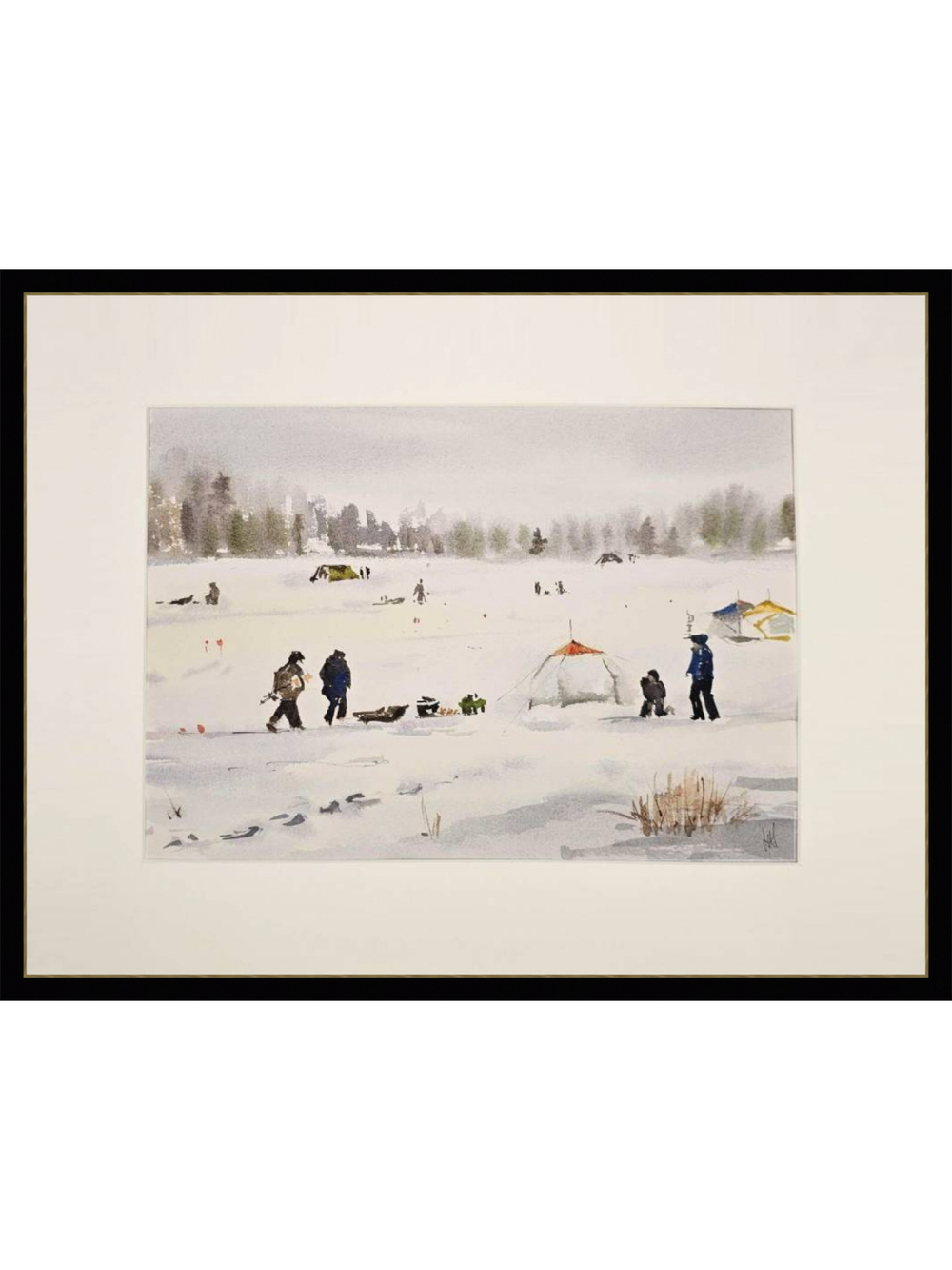 Картина авторская акварельная в паспарту 30х40 см на стену для интерьера "Рыбаки на Можайском..."