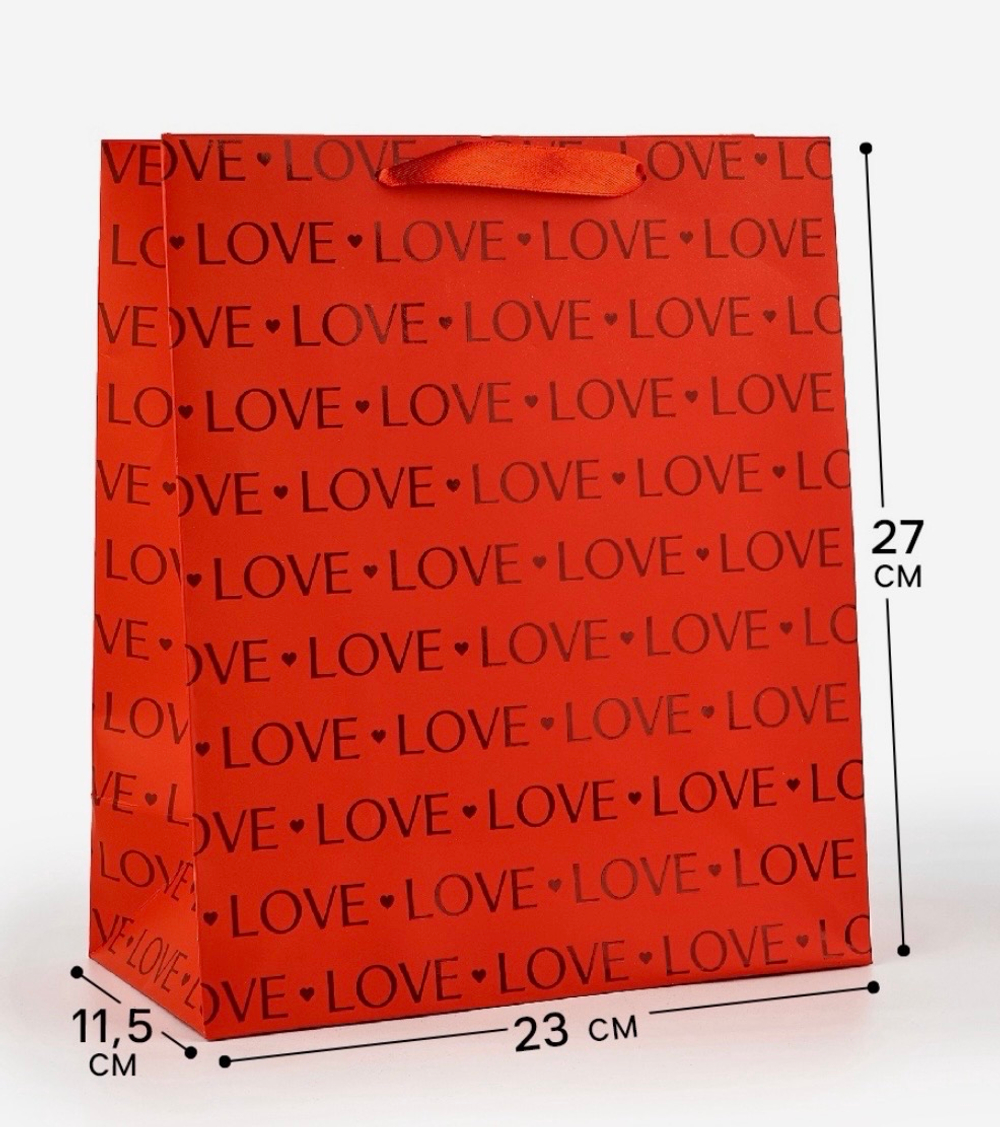 Пакет подарочный, упаковка, Love, частичный лак, ML 23×27×11.5 см