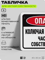 Табличка для частной территории "Опасно, колючая проволока", на дом, для участка, организаций и частных территорий, предупреждающая, 40х30 см, Silver Plane x Айдентика Технолоджи